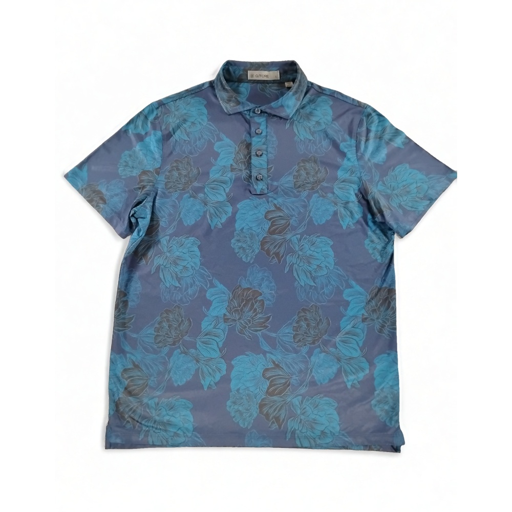 G/FORE Mens Floral Tech Jersey Polo Shirt Large Golf Performance Preppy